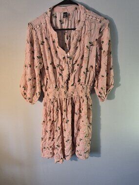 R&B Pink Floral Boho Midi Dress M Smocked Cottagecore